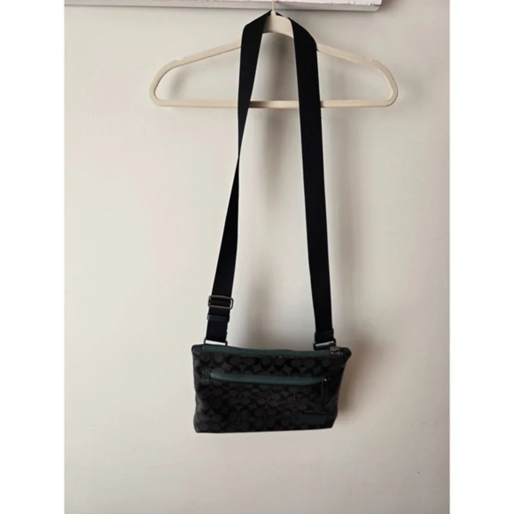Coach‎ Signature Monogram Crossbody Bag Charcoal Black Green C0755 Messenger